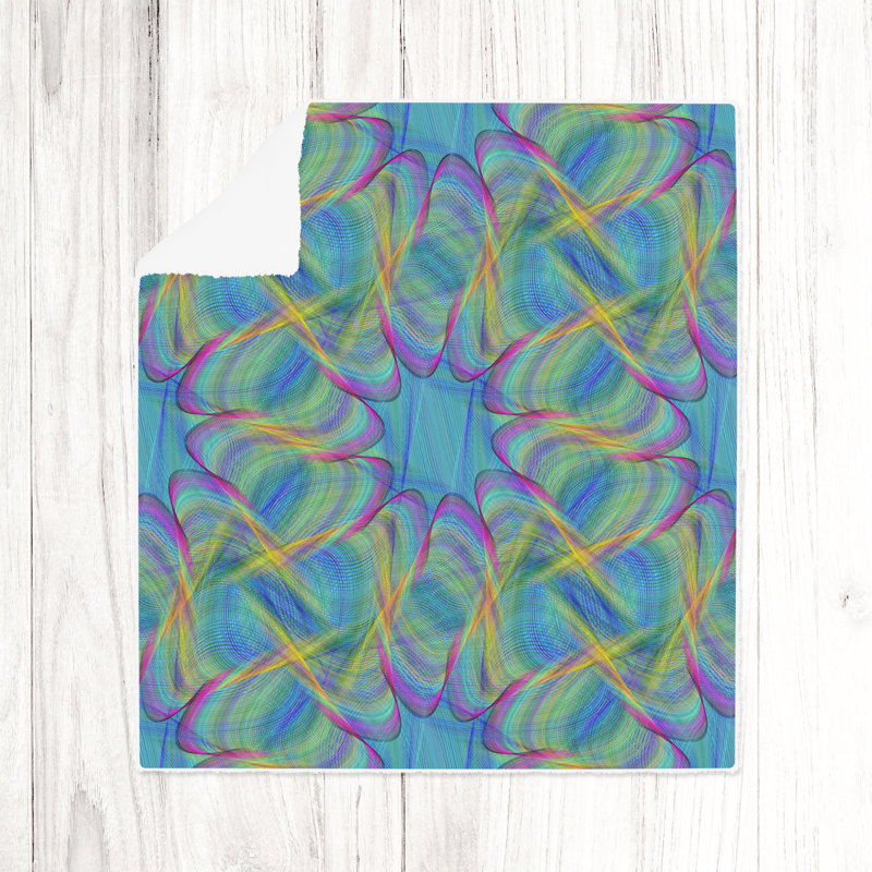 Throw Blanket, 68" W x 80" L, Abstract, Blue/Pink/Orange