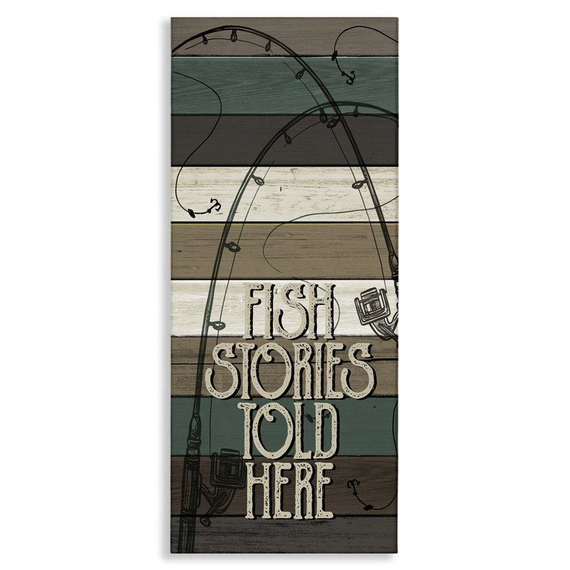 Fish Stories Sold Here Sign Rustic Fishing Rods White Framed Giclee Texturized Art By Kim Allen, 48" H x 20" W