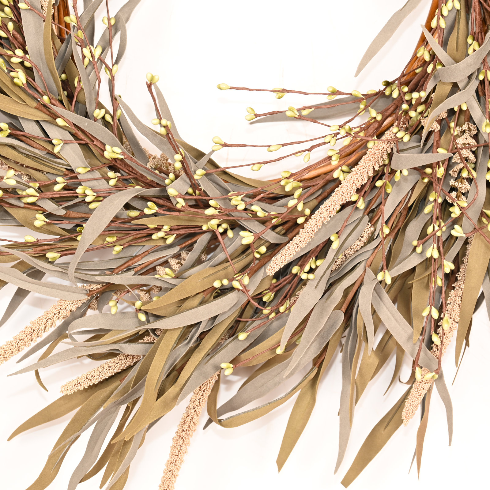 24" Grass, Berry Thanksgiving Wreath, Light Green