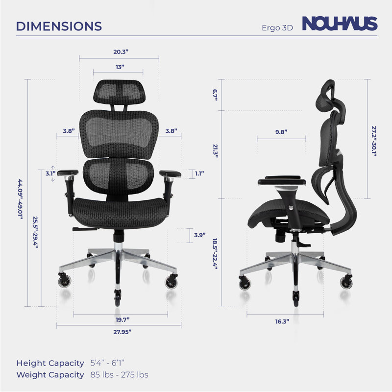 Ergo3D Rolling Ergonomic Mesh Executive Chair, Black