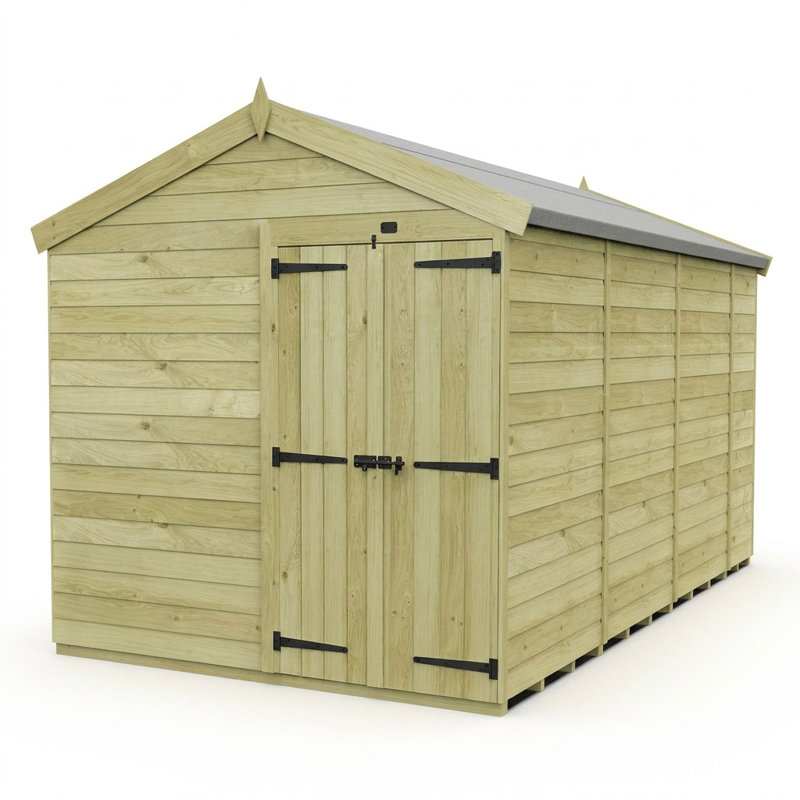 Total Sheds 8ft x 14ft Apex Garden Shed - Double Door - No Windows - Pressure Treated Timber - UK Manufactured