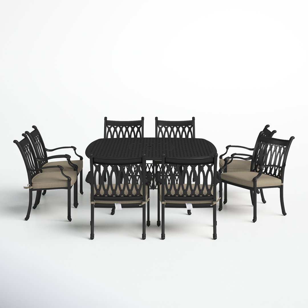 Brockport 8 - Person Metal Patio Dining Set with Square Table , Cushions Included Birch Lane™