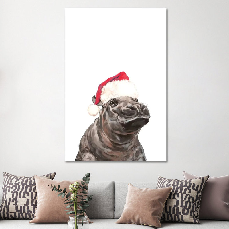 Christmas Baby Hippo by Big Nose Work - Wrapped Canvas Print, 152.5 cm H x 101.5 cm W