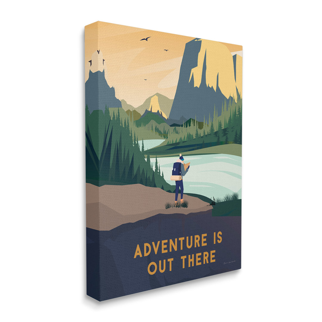 " Adventure Quote Mountain Canyon Hiking Person Illustration " by Omar Escalante Stupell Industries 