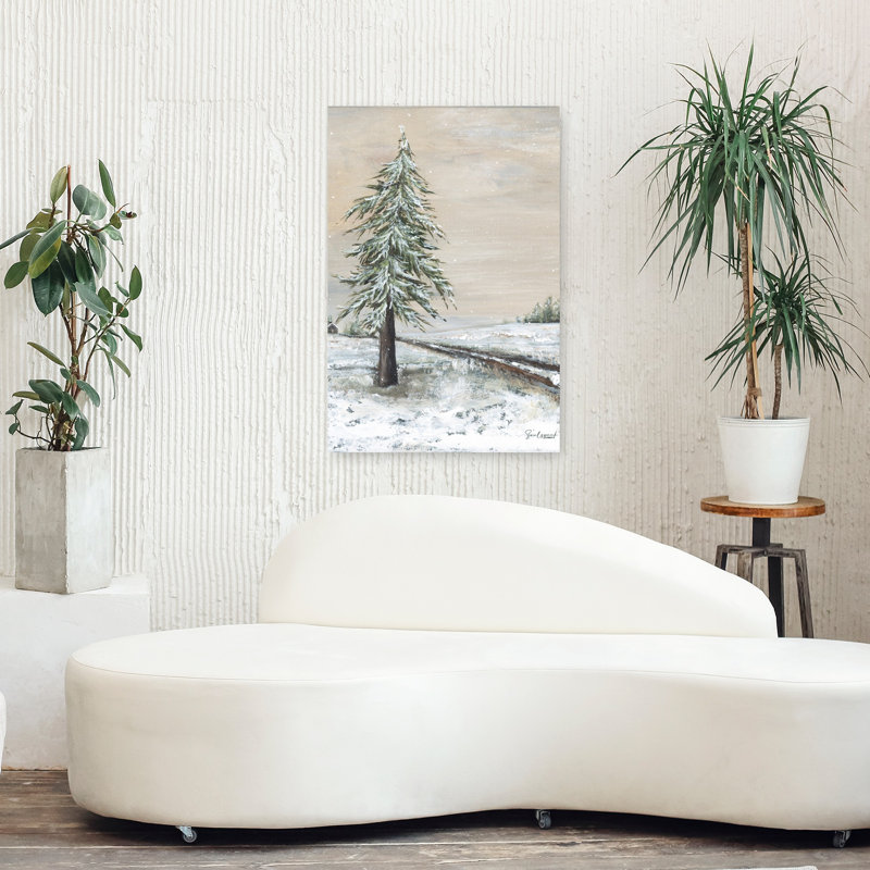 Hiver, arrivée, pin, paysage contemporain contemporain, art d'hiver, H 36 po x l 24 po