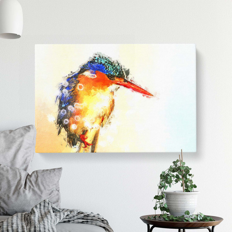 Exquisite Kingfisher Bird in Abstract - Wrapped Canvas, 40cm H x 60cm W x 3cm D