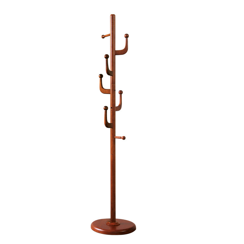 Freestanding Solid Wood Coat Tree with 7 Hooks, Entryway Storage