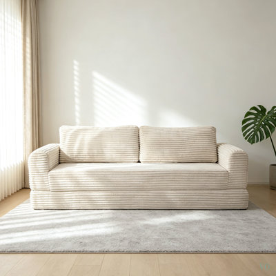 76 Inch Convertible Futon Sofa Bed, Folding Boneless Couches with Sleeper Sofa, Fold Out Floor Sofa Couch with Deep Seat, Cloud Corduroy Foldable Mattress Couch for Living Room