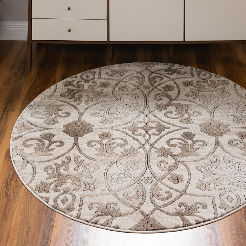 Tapis oriental beige foncé Derby, Rond 6 pi