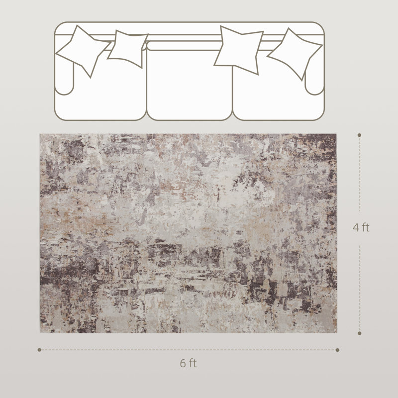Area Rug, Machine Washable Rug, Distressed Non-Slip Modern Abstract Floor Cover Foldable Carpet for Living Room, Bedroom, Dining Room, Mixed-Brown