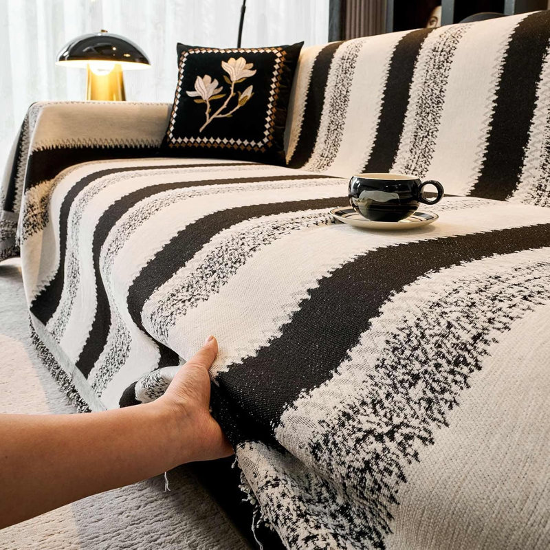 Housse de canapé en chenille -, H 70 po x l 165 po, Chenille noir