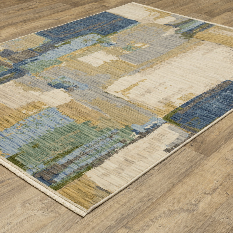 Tapis bleu / vert en laine Truffi, Rectangle 7 pi 10 po x 10 pi 14 po