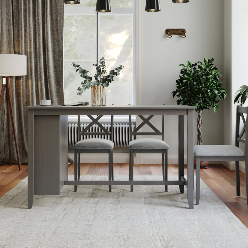 Winston Porter Wood Rectangular Bar Table - Industrial Long Counter Height Table with Wooden Legs, Gray
