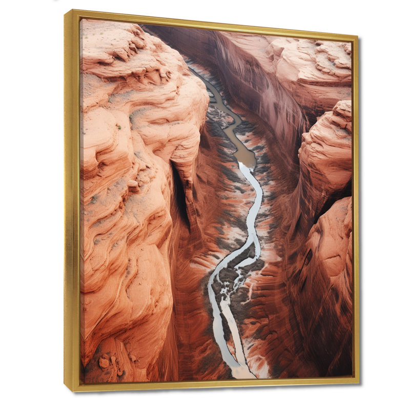 Vue aérienne de Mountain Valley River, impression d'art mural Canyon, Toile avec cadre flottant or