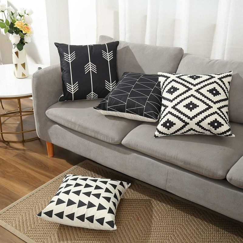Set Of 4 Decorative Geometric 18 X 18 Inches Throw Pil...