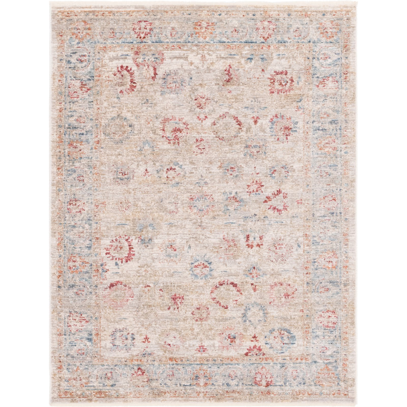 Ashaureah Kylee Traditional Ivory/Red/Blue Area Rug, Rectangle 4'1" x 5'7"