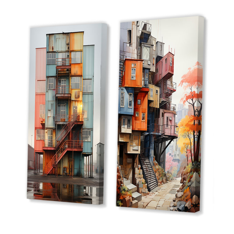 «Warehouse Industrial Cubic Palette», 2 pièces, H 32 po x l 32 po, Toile tendue