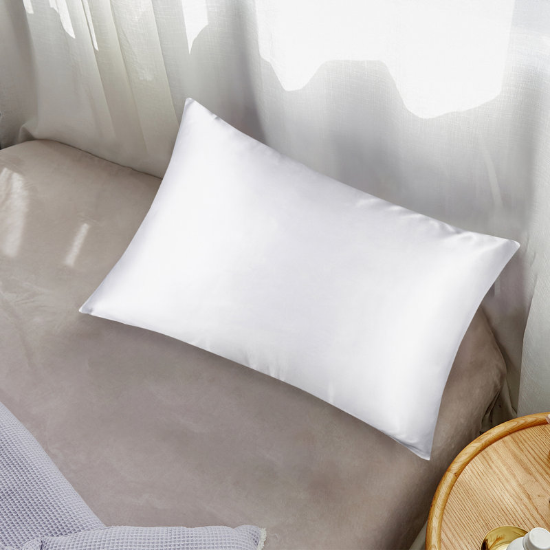 Zippered Natural Silk Pillowcase, Queen Pillowcase, White