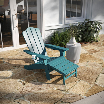 Collis All-Weather HDPE Indoor/Outdoor Adirondack Chair with Cup Holder and Pull Out Ottoman