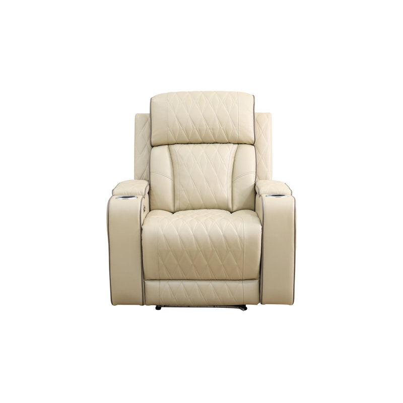 White Breathing Leather Living Room Recliner Chair, Beige