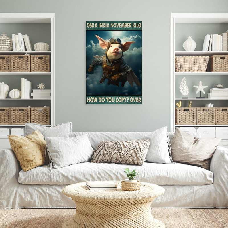Javeriah " Pig Pilot How Do You Copy Over - 1 Piece Rectangle Graphic Art Print On Wrapped Canvas ", 20" H x 16" W x 1.25" D