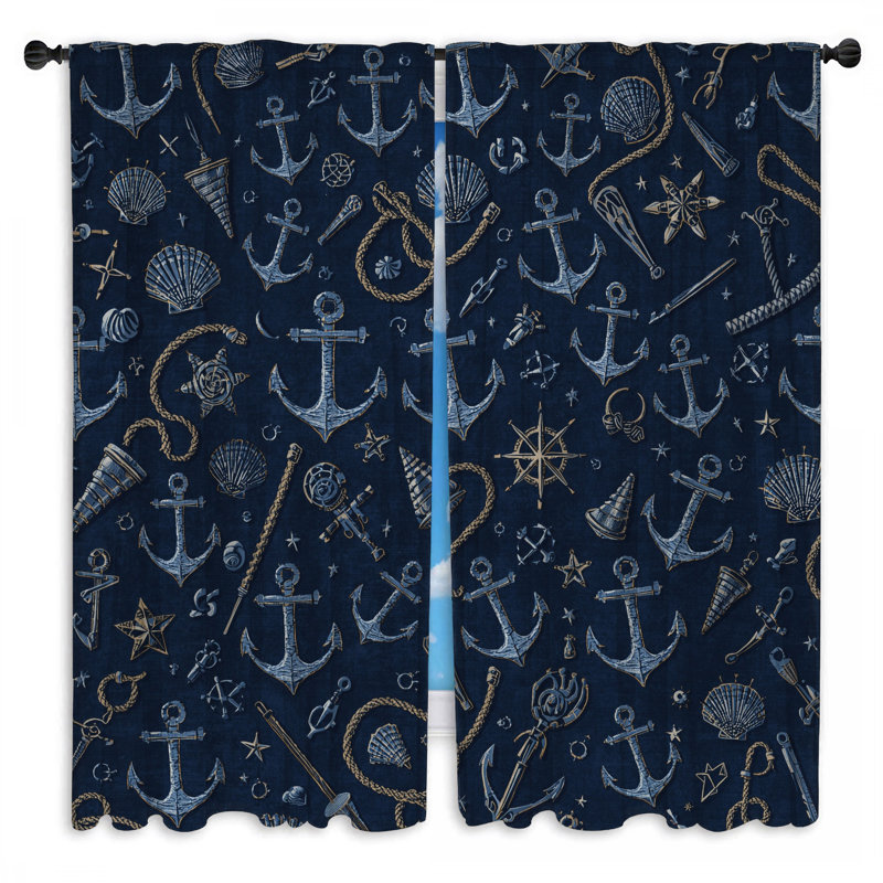 Rideaux de fenêtre à motif nautique ancre diaphane et obscurcissant - 2 panneaux, 56 po x 76 po - 2 panneaux, Transparent