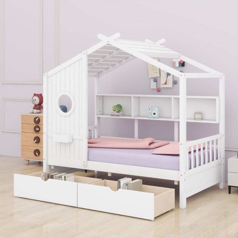 Wooden House Bed, Twin, White