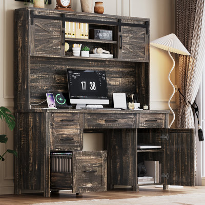Executive Desk with Charging Station and Sliding Doors and Drawers