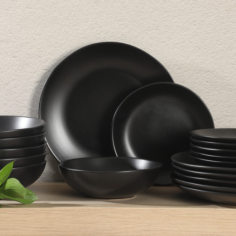 Matte Black Ceramic 18-Piece Dinnerware Set, Service for 6
