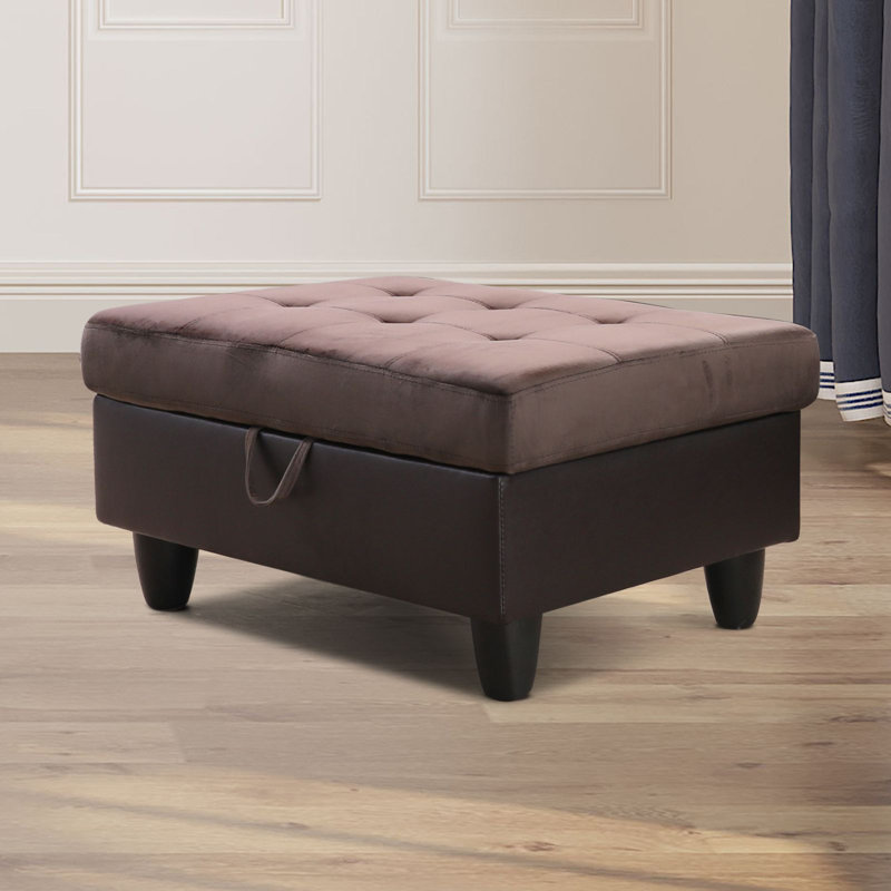 35-Inch PVC Storage Ottoman, Dark Brown Velvet/Faux Leather, Brown