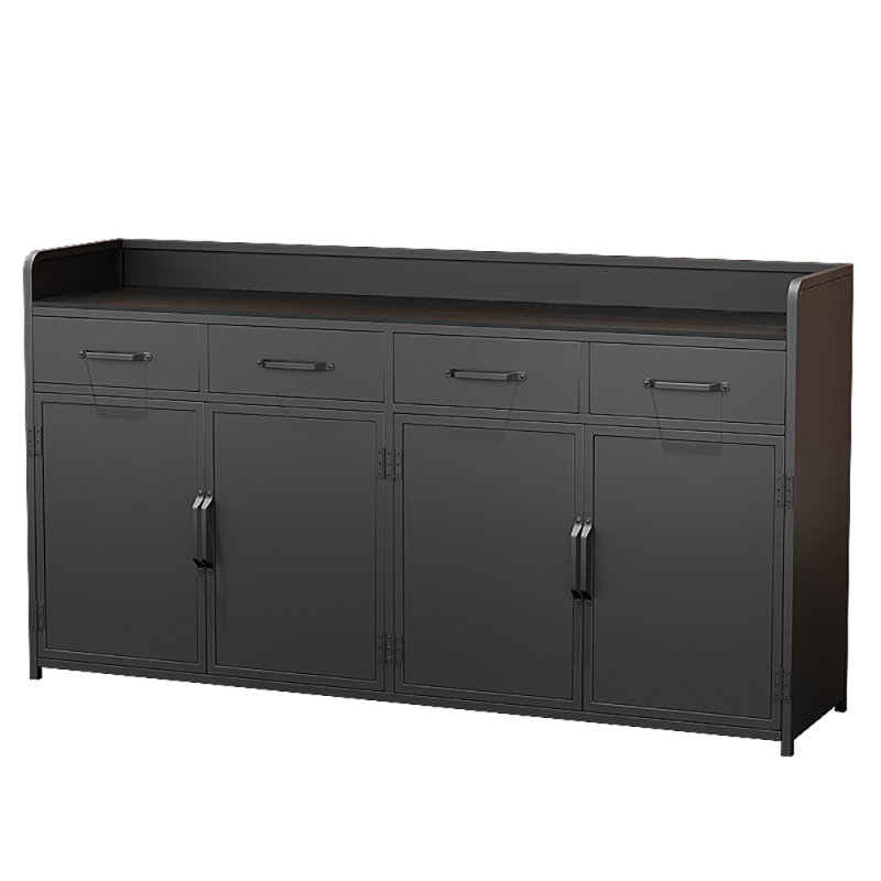 Buffet industriel moderne avec plateau en bois, Noir