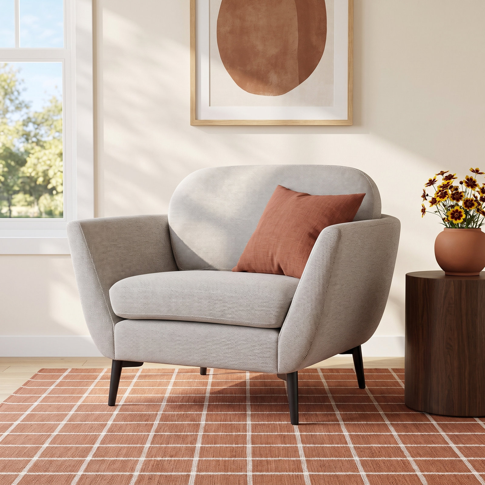 Tyndall Oak and Pine Armchair, Mushroom Performance Basketweave