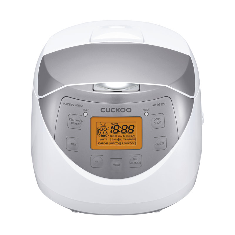 CUCKOO CR-0632F 6-Cup (Uncooked) / 12-Cup (Cooked) Micom Rice Cooker with Nonstick Inner Pot, 11 Menu Modes, LCD Display, Fuzzy Logic Tech, Auto Clean (White/Grey) Multifunctional Rice Maker and Warmer