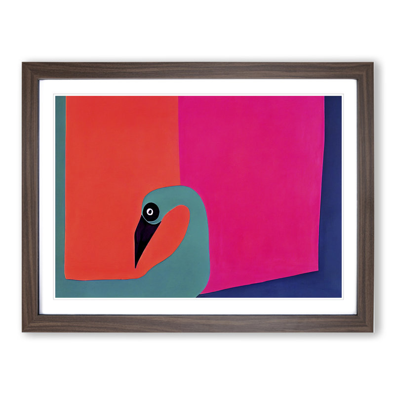Modern Abstract Flamingo - Framed Print, 25cm H x 34cm W x 2cm D, Brown Framed