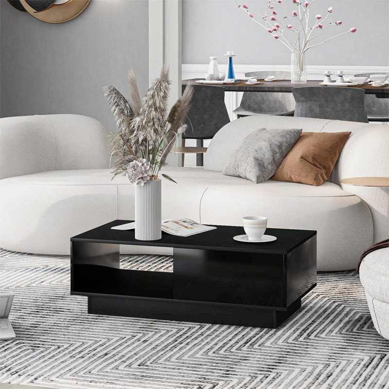 Aunah Pedestal Coffee Table with Storage, Black