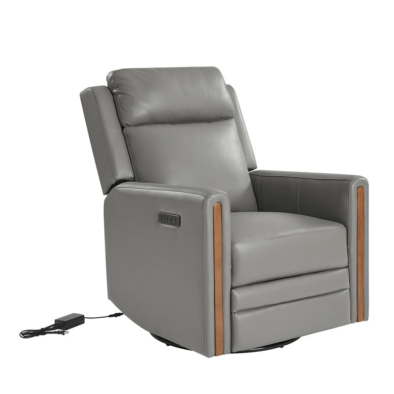 Regazzi Top Grain Leather Swivel Power Recliner, Gray