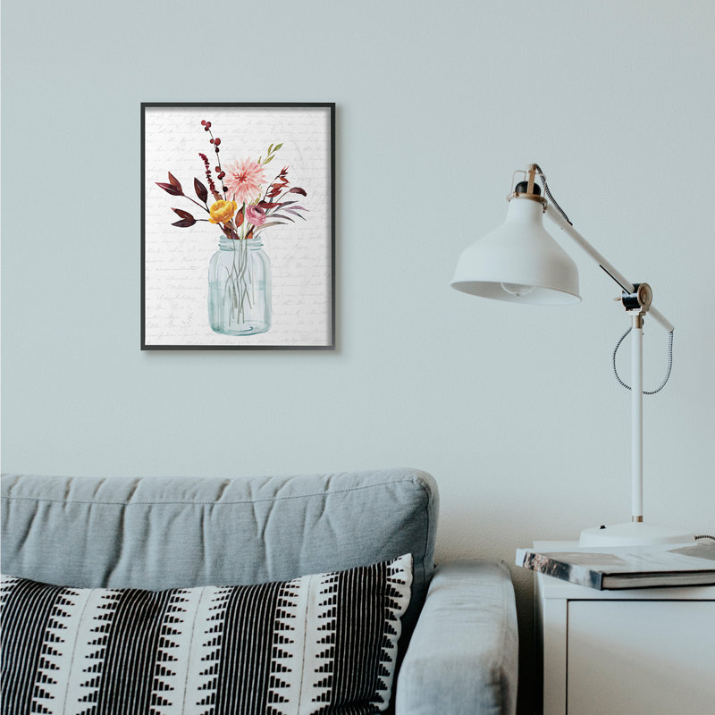 « pot of fleurs red automne », art textuel, H 20 po x l 16 po, Giclée encadrée noir minuit