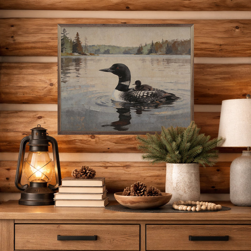 Loon And Baby On The Lake, H 8 po x l 10 po