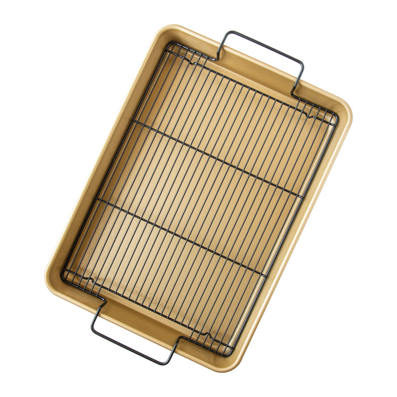 Gold Nonstick High-Sided Baking Tray with Black Rack