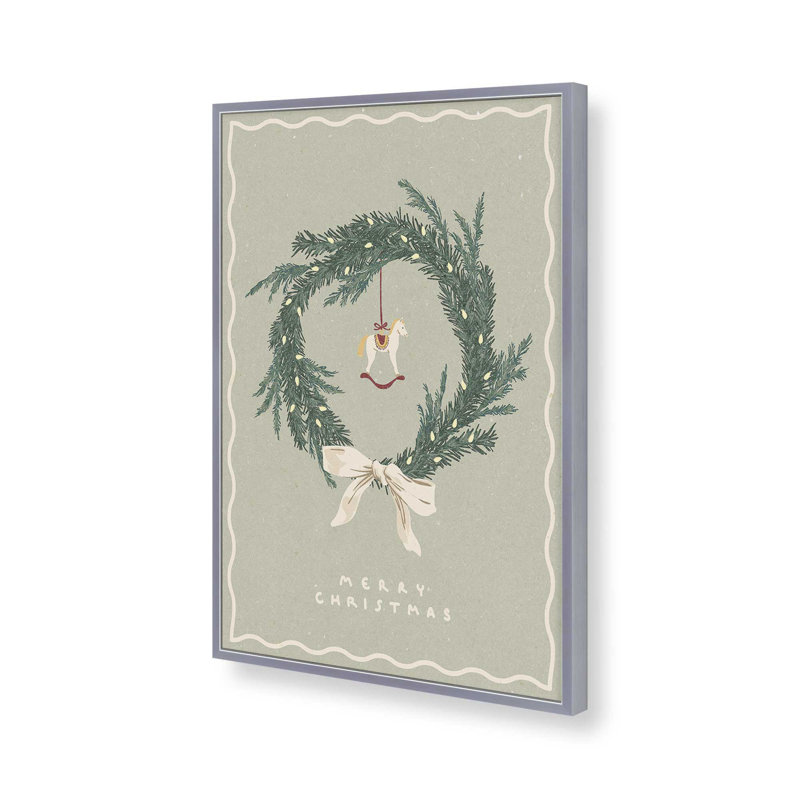«Horses Toy On Christmas Wreath» par NKTN, reproduction d'art sur toile, H 24 po x l 18 po, Argent argent