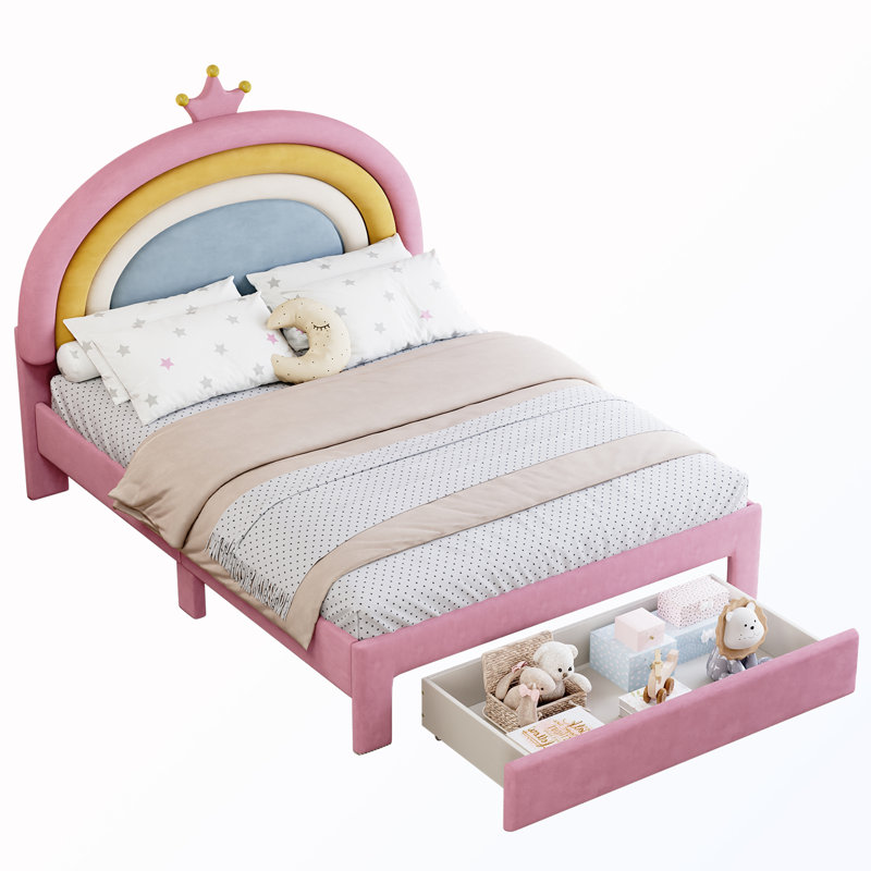 Full Size Upholstered Rainbow Bed with Drawer