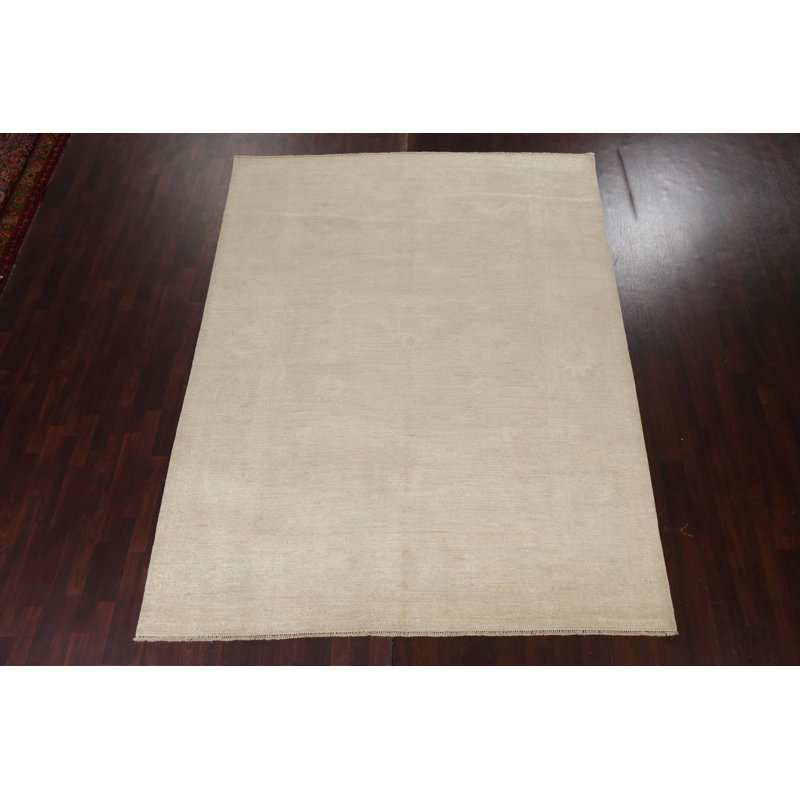 Tapis beige en laine noué à la main de conception unique 8 pi 1 po x 10 pi 4 po Geirrod