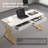 Executive Desk with Drawers, White Computer Desk with Drawers with Tempered Glass Top & Marble Pattern, 47 inch Modern Home Office Desk with Charging Station for Study, Living Room, Bedroom