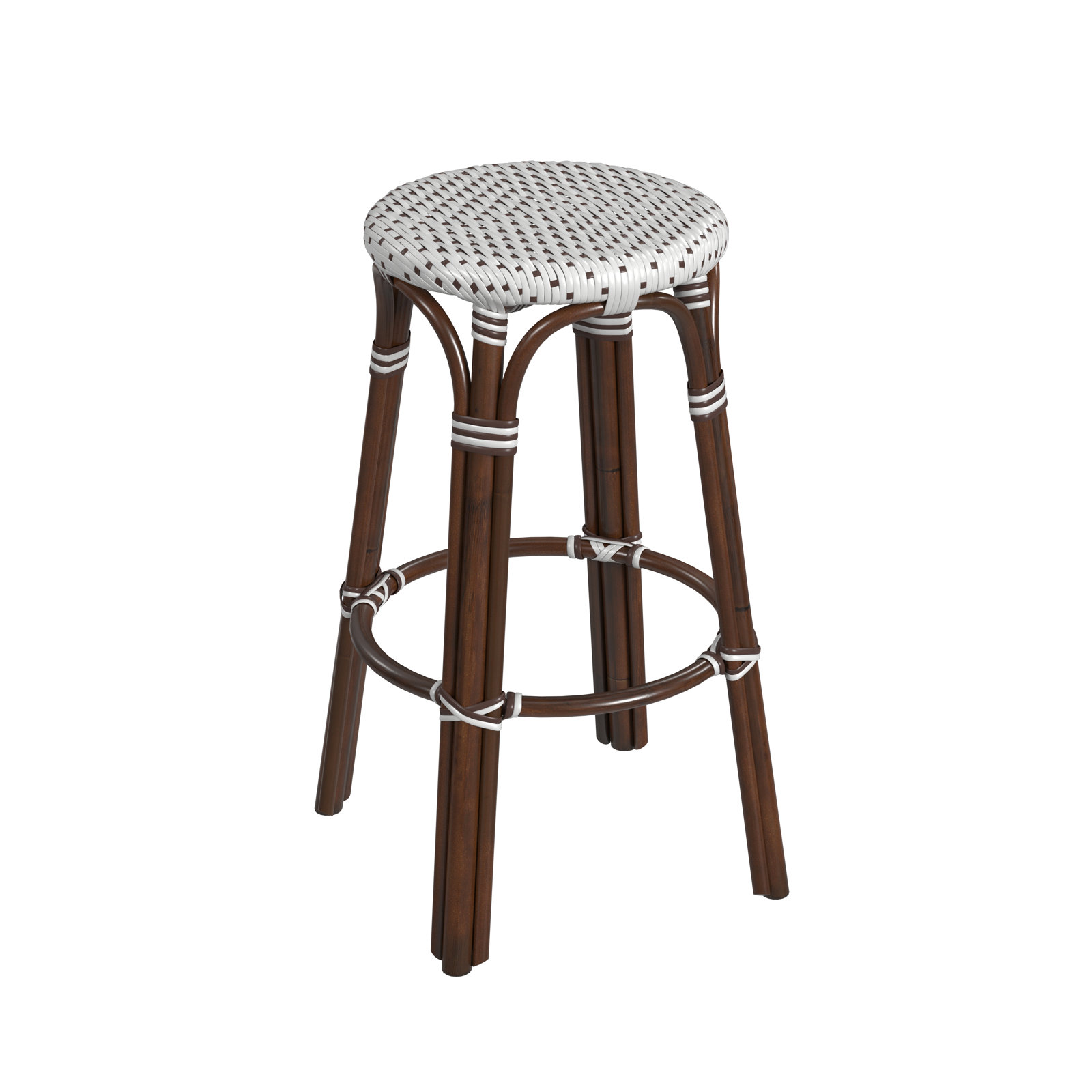 Bar Stool (30" Seat Height), White/Brown Dot/Dark Brown Rattan Frame