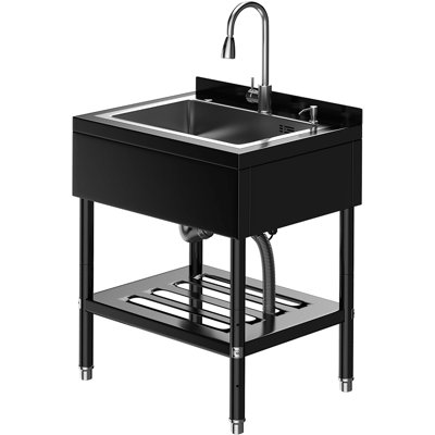 Freestanding Stainless Steel Utility Sink with Deep Basin and Pull-Down Faucet, 25.7 in x 20.7 in x 39.5 in Industrial Work Sink