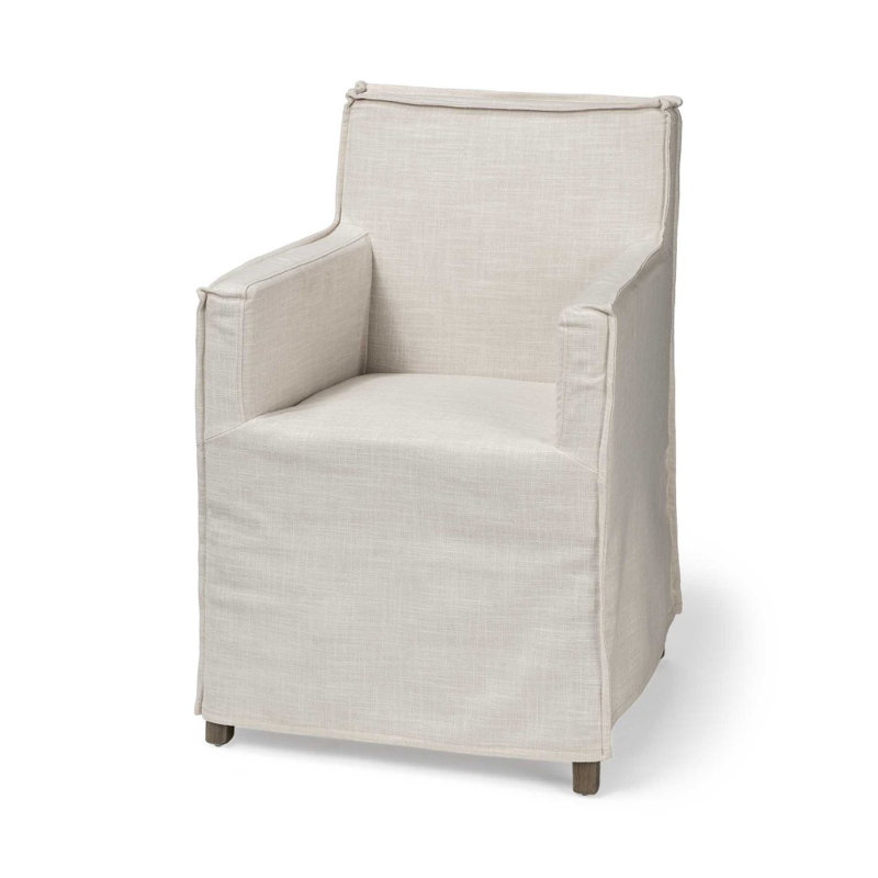 Cream Fabric Slip Cover With Brown Wood Frame Dining Chair Cream Fabric Slip Cover With Brown Wood Frame Dining Chair