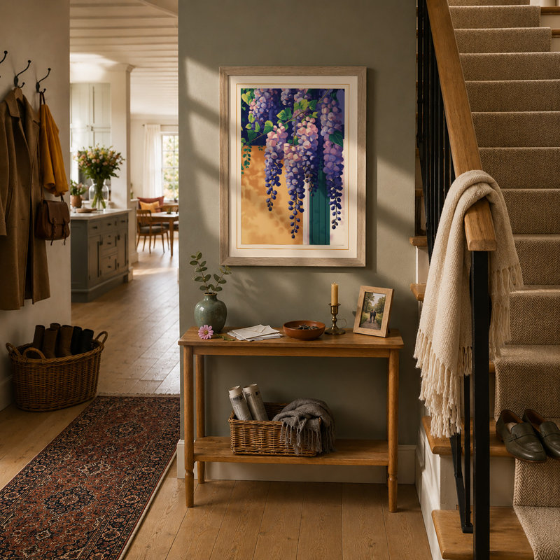 Wisteria in Terracotta Botanical - Framed Print, A3 - 42.0 x 29.7 cm, Oak