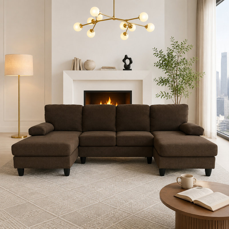 4 Seater Fabric Chaise End Sofa, Coffee