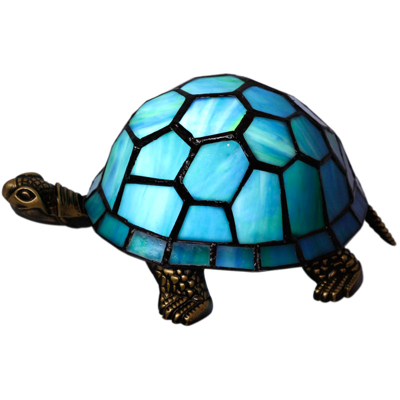 Tiffany Tortoise Lamp Small Stained Glass Turtle Desk Lamp 8X5X4 Inch Animal Antique Accent Table Light (Turtle), Blue Green