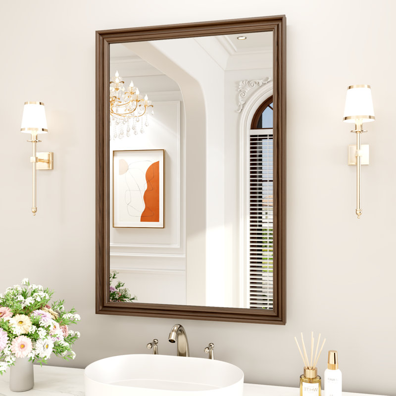 Rectangle Classic Vintage Framed Wall Mirror, Farmhouse Vanity Mirror with Tempered Glass, 30" x 22"